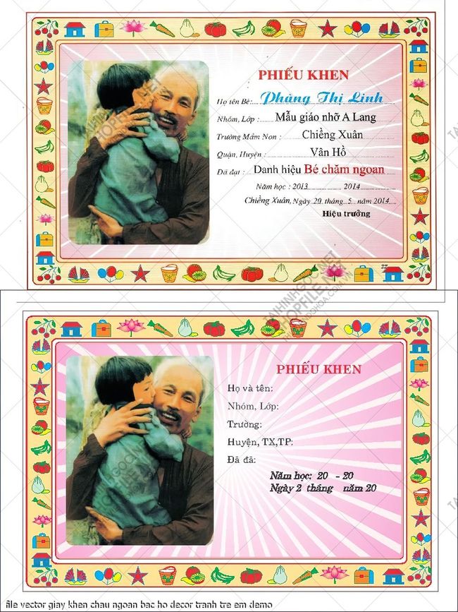 file vector giay khen chau ngoan bac ho decor tranh tre em 